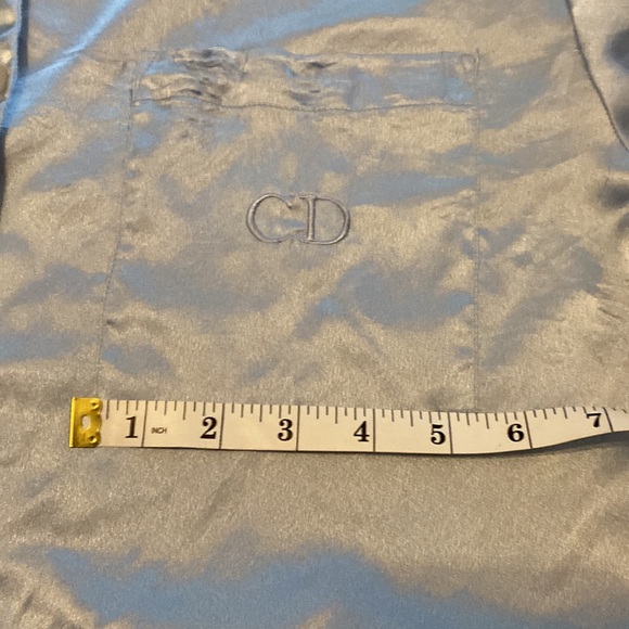 VINTAGE CHRISTIAN DIOR PALE BLUE SATIN PAJAMA TOP WITH EMBROIDERY LOGO. SIZE M/L - Picture 7 of 8
